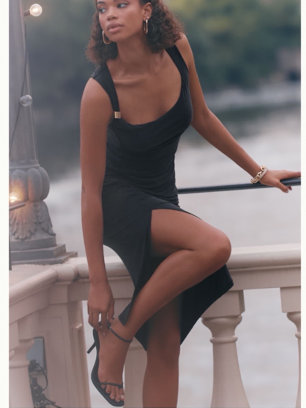 NWT Anthropologie Sleeveless Square-Neck w/ Slit Black Midi Dress, XL - Picture 4 of 12